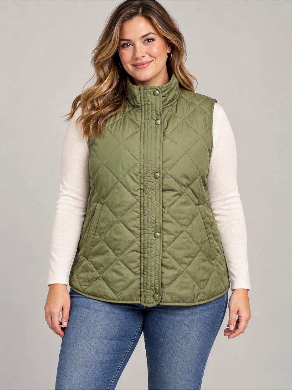 Maurices Women’s Large Olive Green Quilted Puffer Vest Zip Snap Pockets